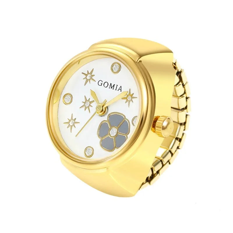 Gold alloy watch appearance ring with 8mm thickness, pattern options include butterfly, cat, crown, iron tower, lotus, meteor, small fish