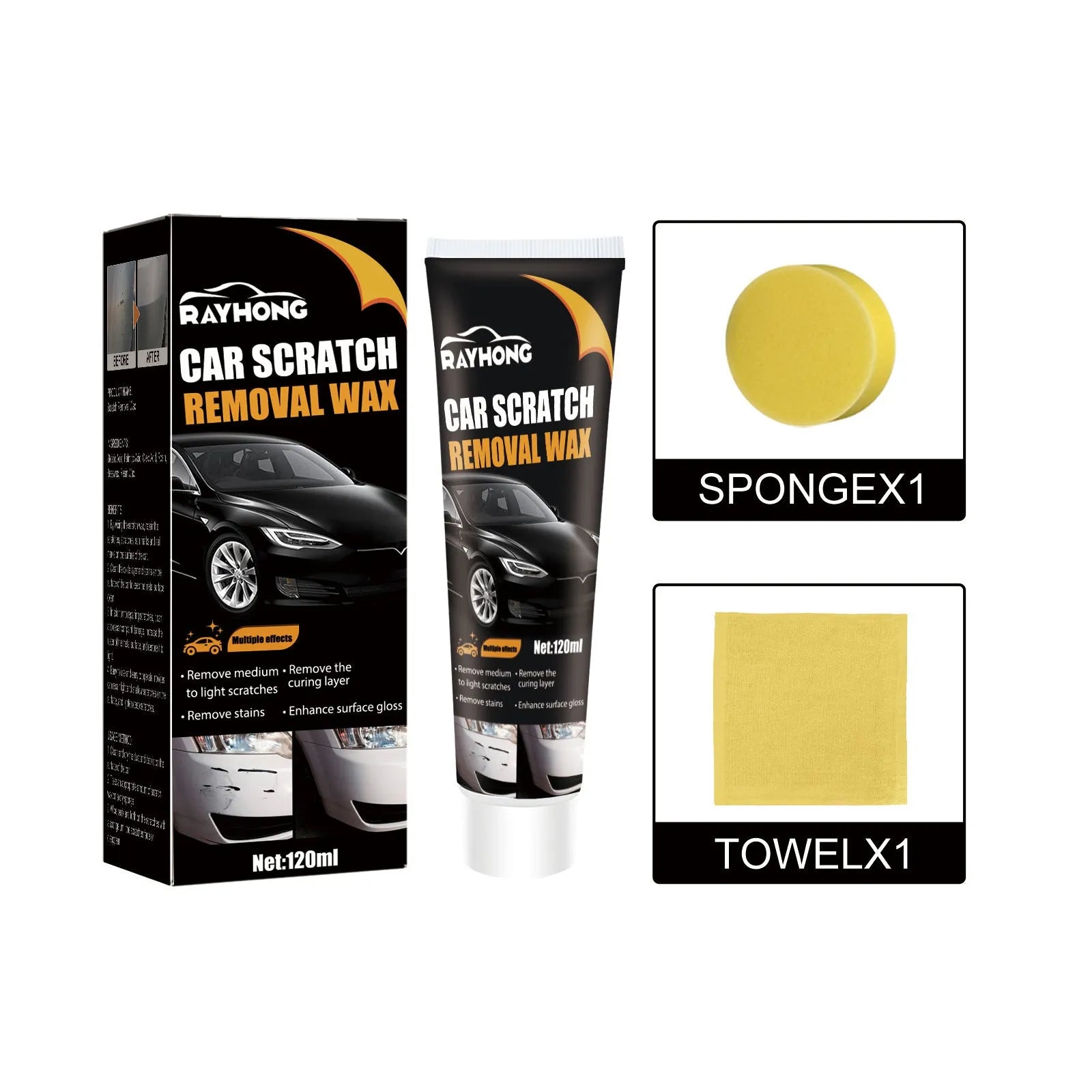 120ml car scratch wax polish kit with sponge and towel for paint protection