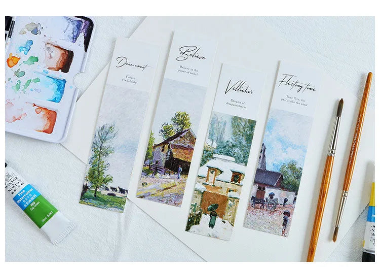 Pack of 30 thick white cardboard bookmarks with various illustrated designs