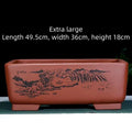 Handmade purple clay rectangle bonsai pot for large trees with blue glaze finish