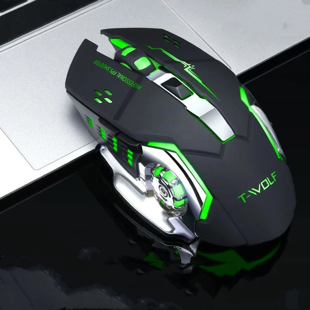 Wireless gaming mouse with 2400 DPI precision, 6 programmable buttons, and customizable RGB lighting