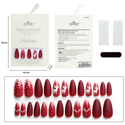 Christmas nail tips showing long, drop-shaped and almond shapes with bronzing and 3D finishes