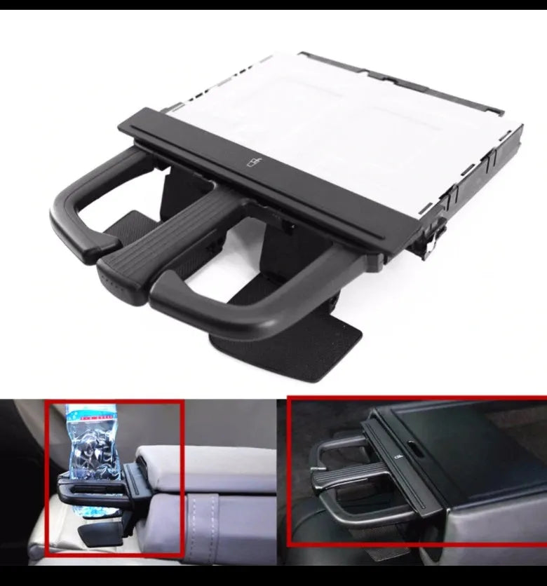 Black ABS car cup holder for seat installation, boxed dimensions 19.5 x 13 x 3 cm