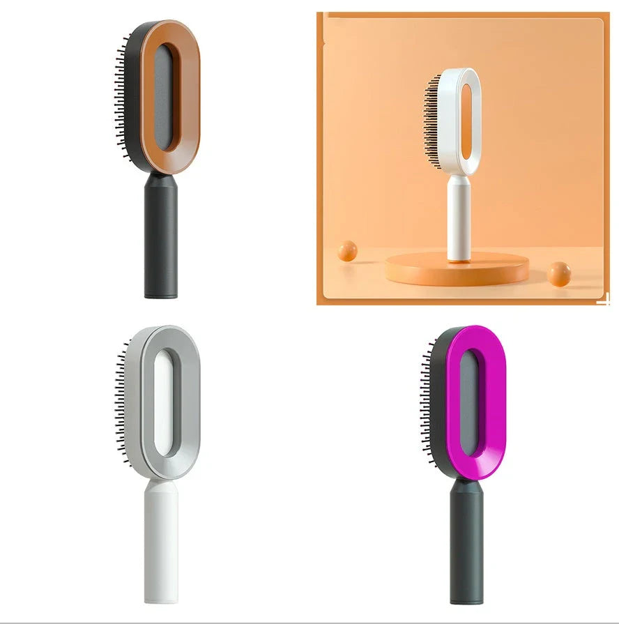3D Air Cushion Hair Brush in elegant white, showcasing wide comb teeth and ergonomic handle