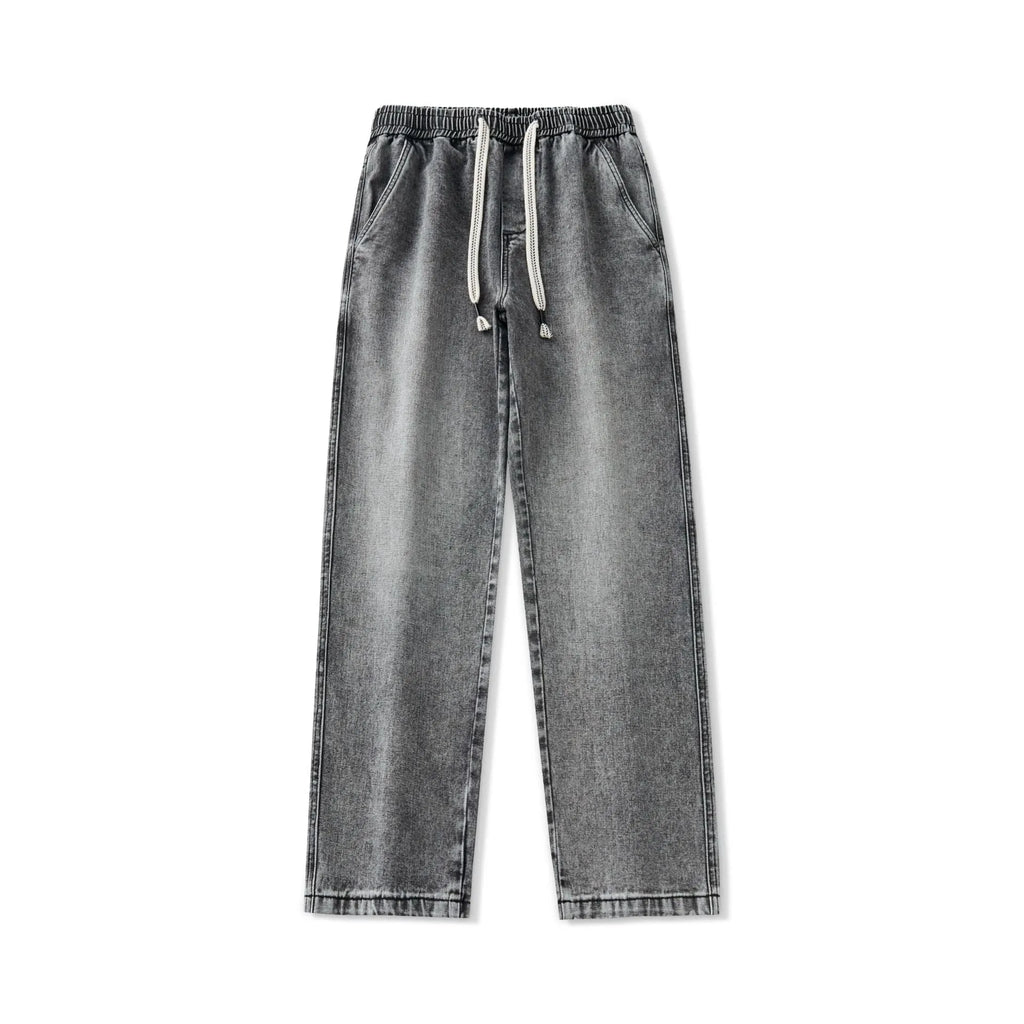 Retro loose straight-leg denim pants for men with rope closure in retro blue colour