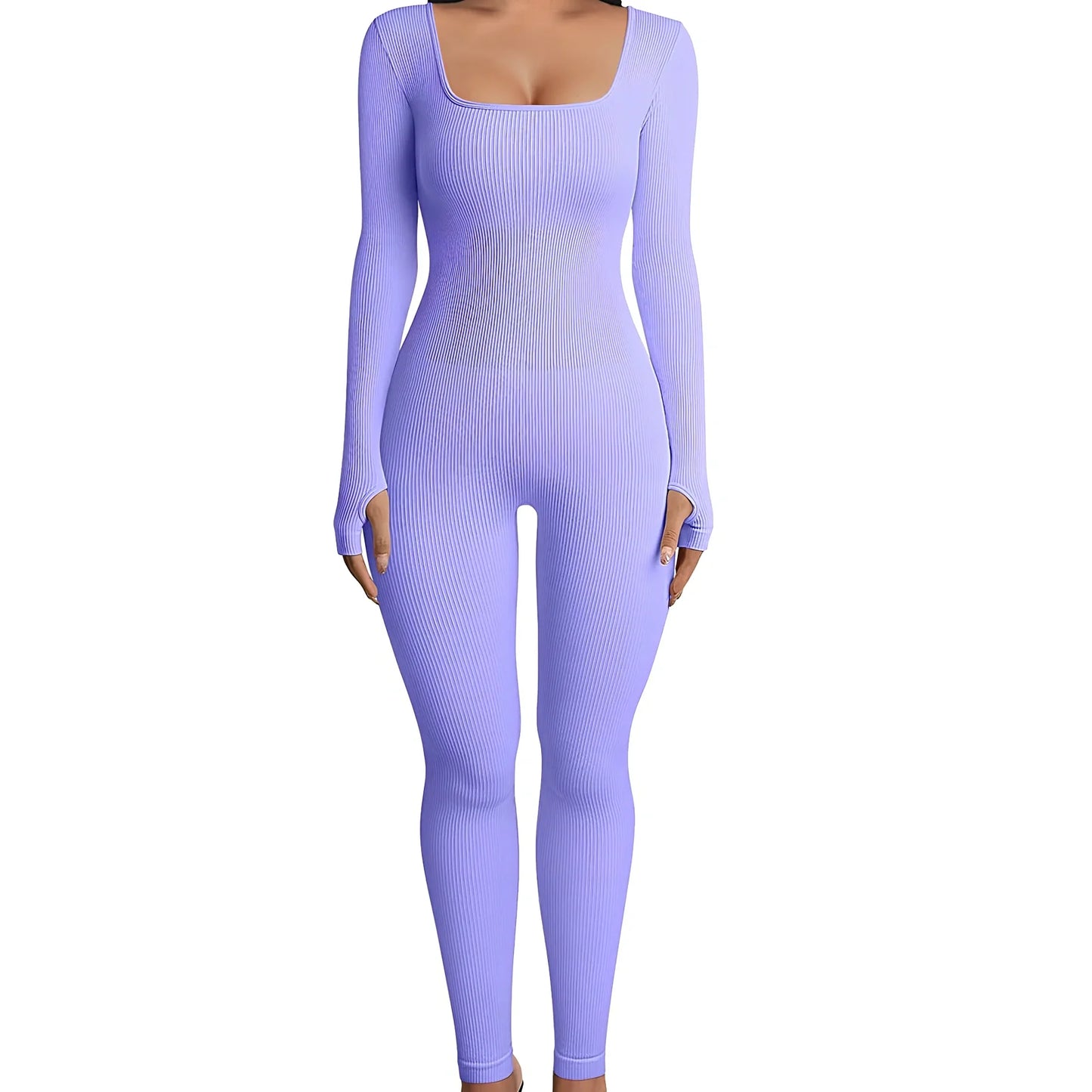 Black threaded square collar jumpsuit with slimming buttocks panel, cotton fabric, sizes S-3XL, 140cm length