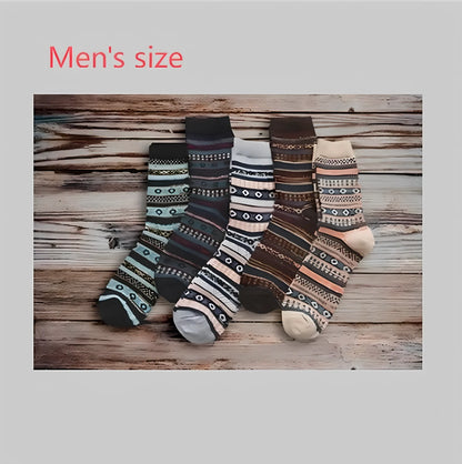 Pack of 5 thick stripe wool blend socks in various colours, featuring 15% rabbit hair for winter warmth, fitting sizes 39-42