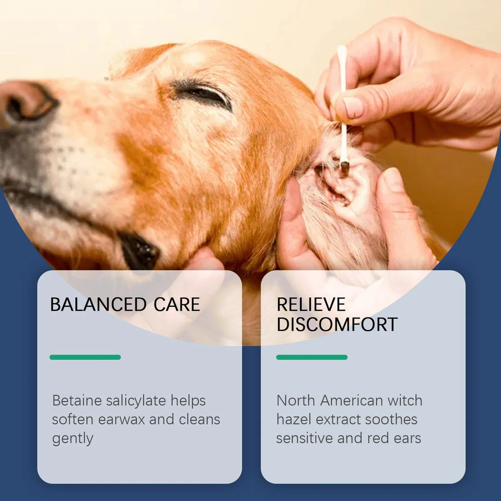 100ml bottle of dog and cat ear cleaner for gentle earwax removal.