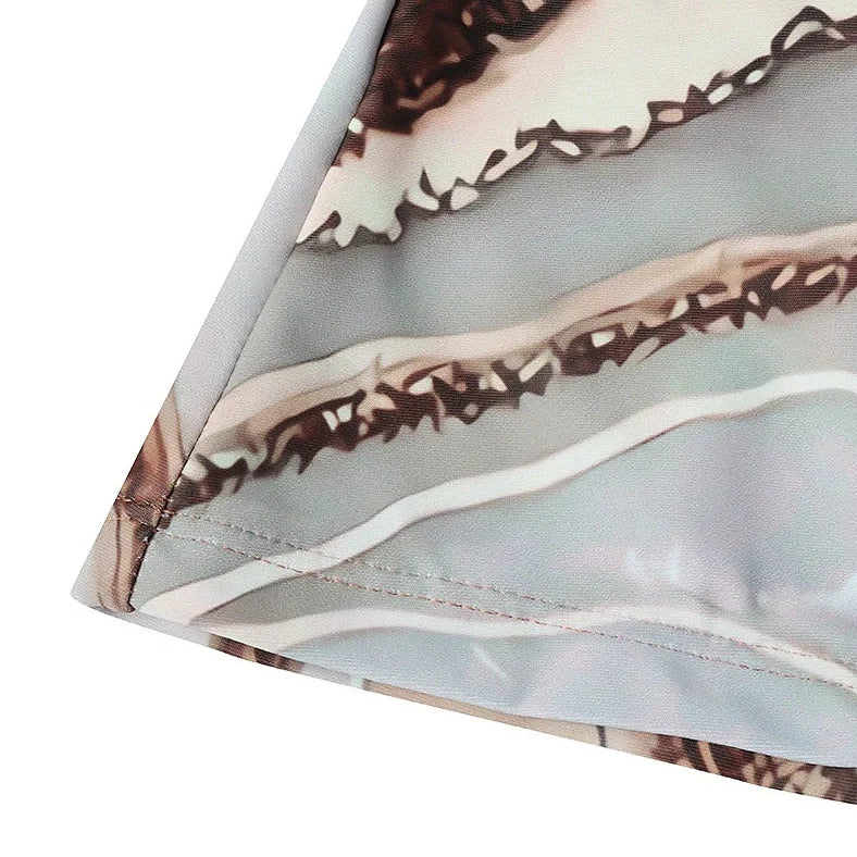 Brown polyester split bikini for women showing top and bottom pieces with size range S to XXL