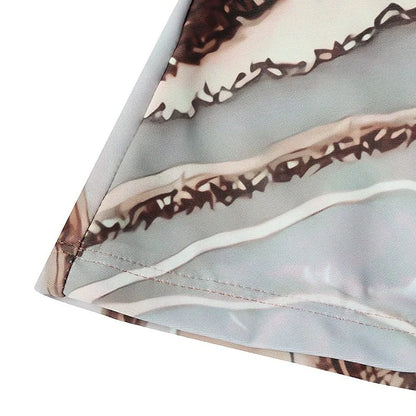 Brown polyester split bikini for women showing top and bottom pieces with size range S to XXL