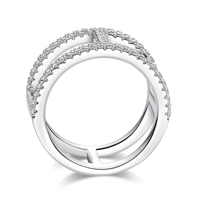 Light chain trendy moissanite ring in S925 silver with platinum plating, less than 0.1 carat, sizes 5-9