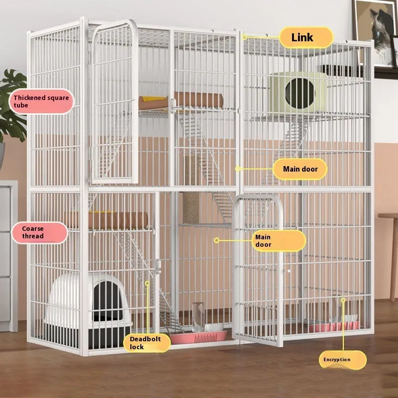 White three-layer indoor cat cage with iron frame, 142x54x130cm, for cats