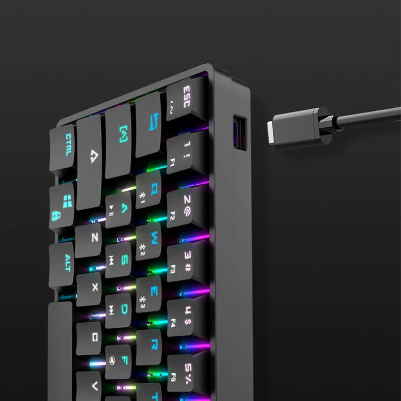 Wireless Bluetooth mechanical keyboard with PBT keycaps in black or white colour measuring 29.5×11×4cm