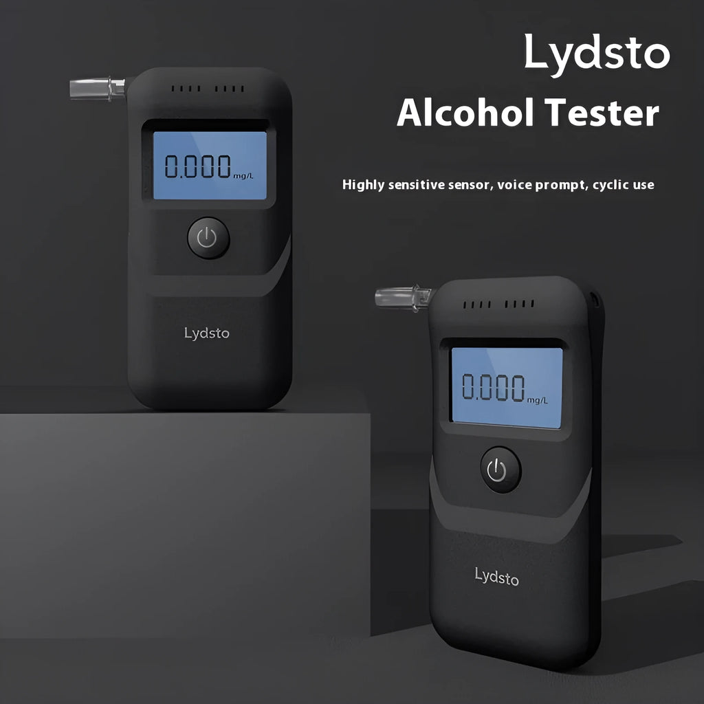 Black household alcohol tester breathalyser with digital display for breath alcohol detection