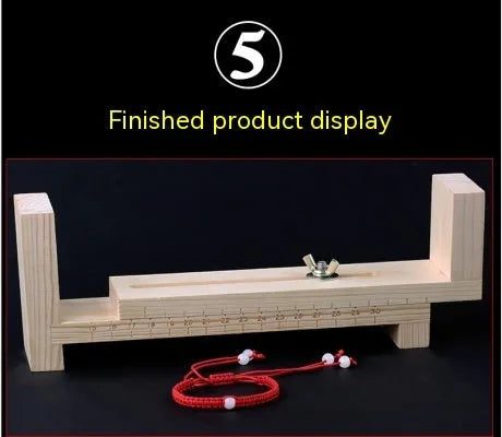 Solid wood handmade weaving rack with totem pattern for DIY bracelet and necklace making.