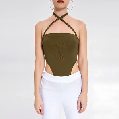 Dark green women's one-shoulder bodysuit with short 15cm sleeves, 90% polyester 10% spandex, sizes S M L