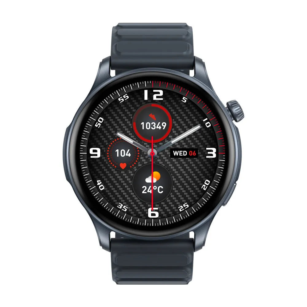 Btalk 3 Pro smart watch in blue on wrist showing AMOLED display with health stats