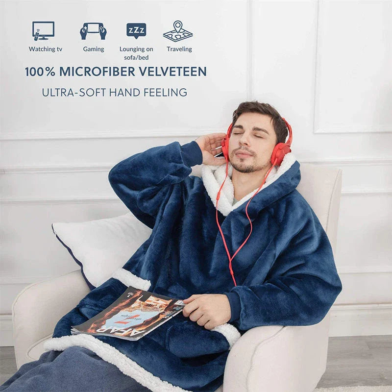 Winter TV Hoodie Blanket in various colours, showcasing oversized design and pockets