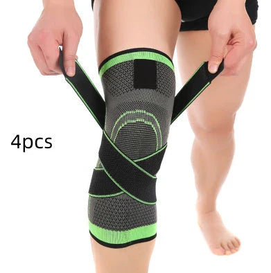 3D Sports Knee Pad in black, red, orange, and green with double beams for meniscus protection