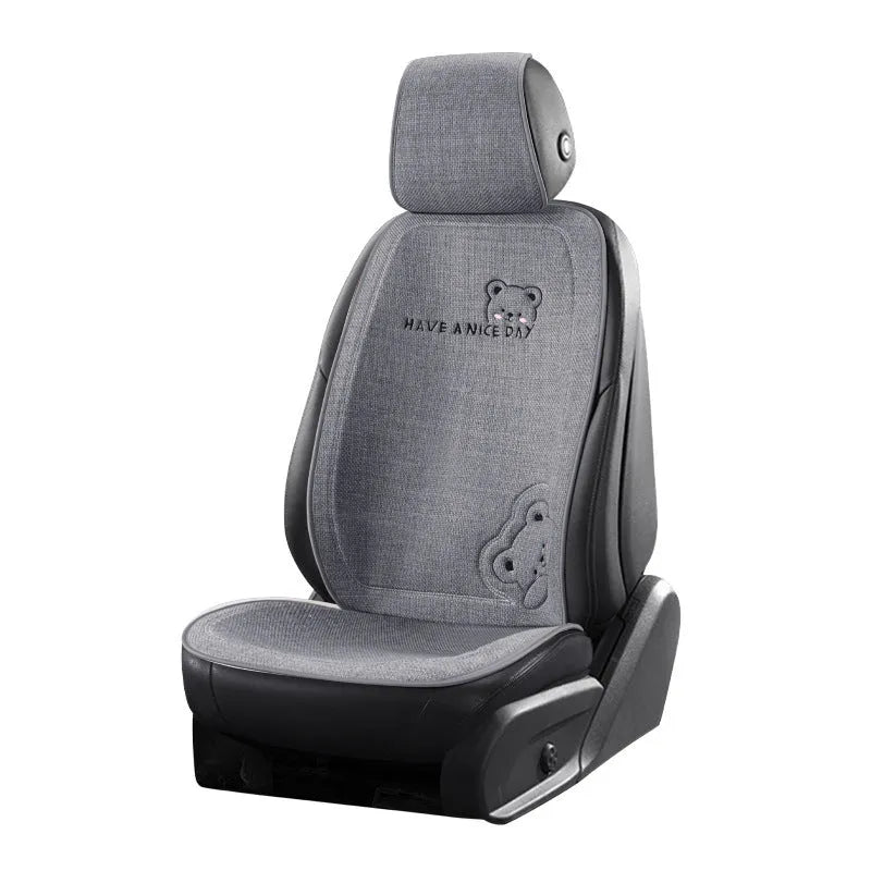 Car cushion set with headrest and lumbar support pillow in linen fabric