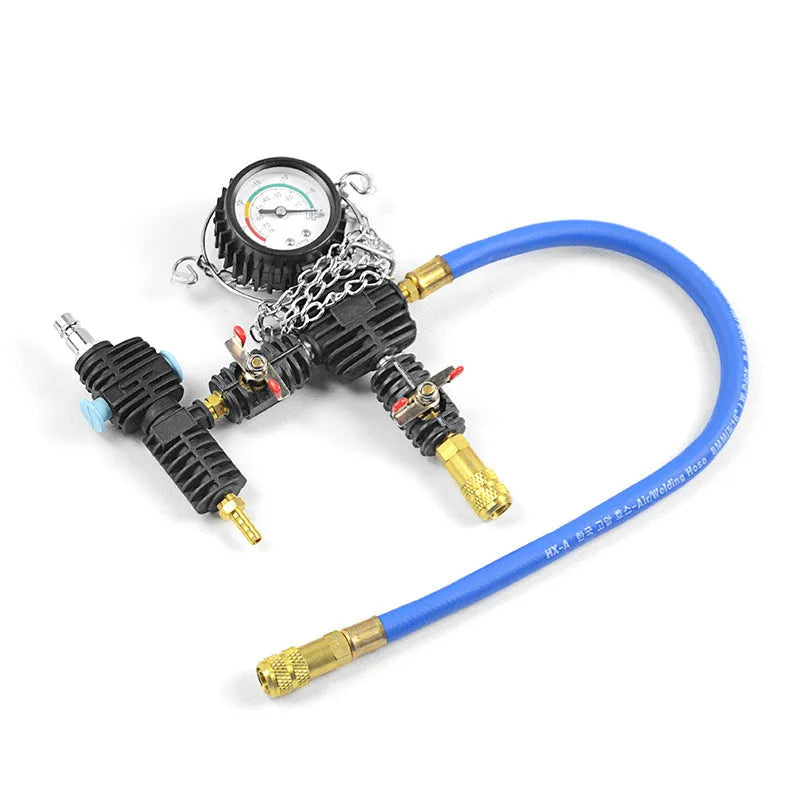 28-piece blue automotive cooling system tester kit with pressure testing and vacuum purge tools