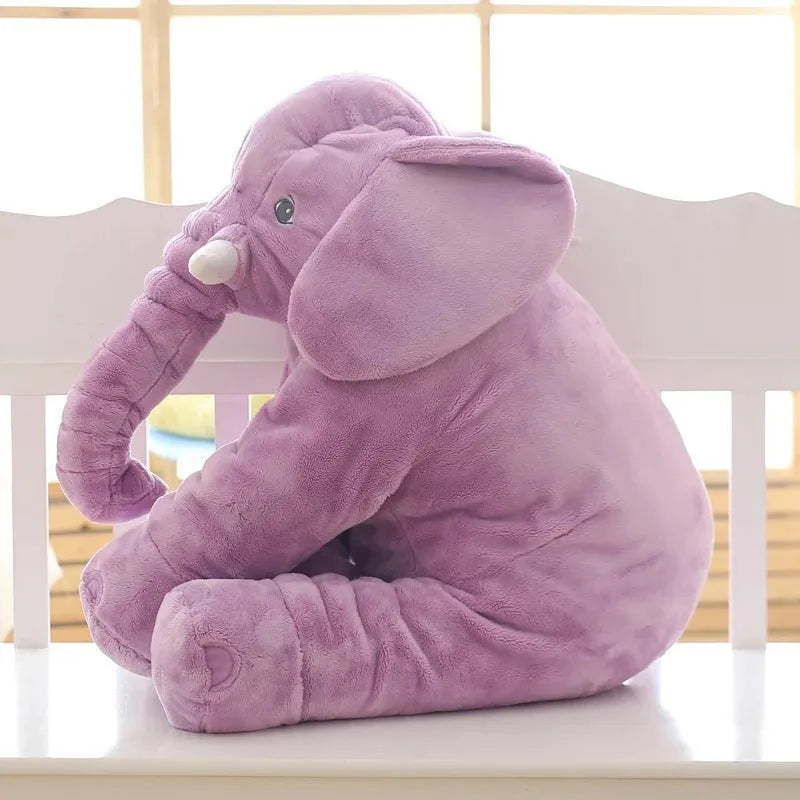 Short plush elephant pillow toy in grey, soft sleeping companion for baby, 30cm size