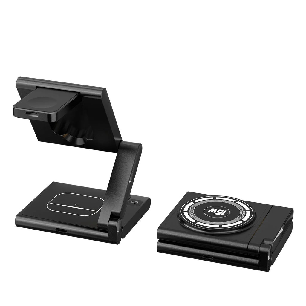 C40 aluminium alloy 3-in-1 folding wireless charger charging phone earphones and Apple Watch – black finish