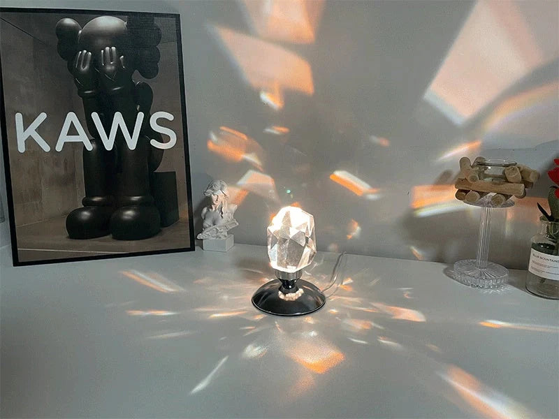 LED Crystal Night Light with Remote Control showcasing diamond-cut pattern projection