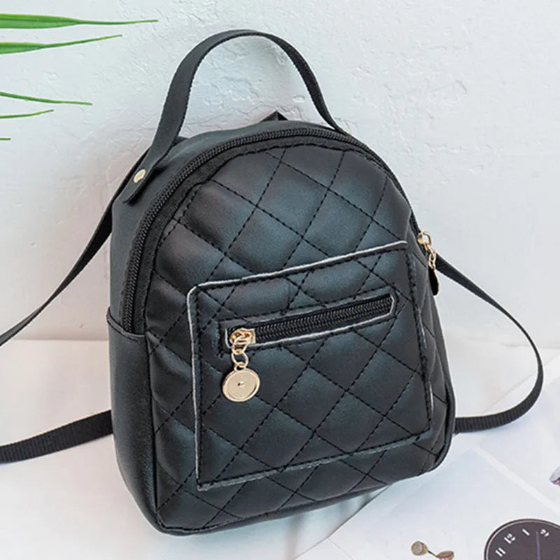 Girls' Korean style embroidery backpack in PU material with hard case construction measuring 16x7x19cm