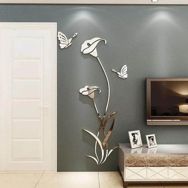 3D acrylic lily wall sticker in pink colour showing dimensional petals and stem design