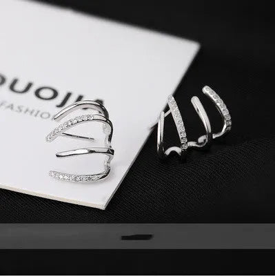 S925 silver needle four-prong zircon inlaid ear studs in gold finish, geometric shape, for women