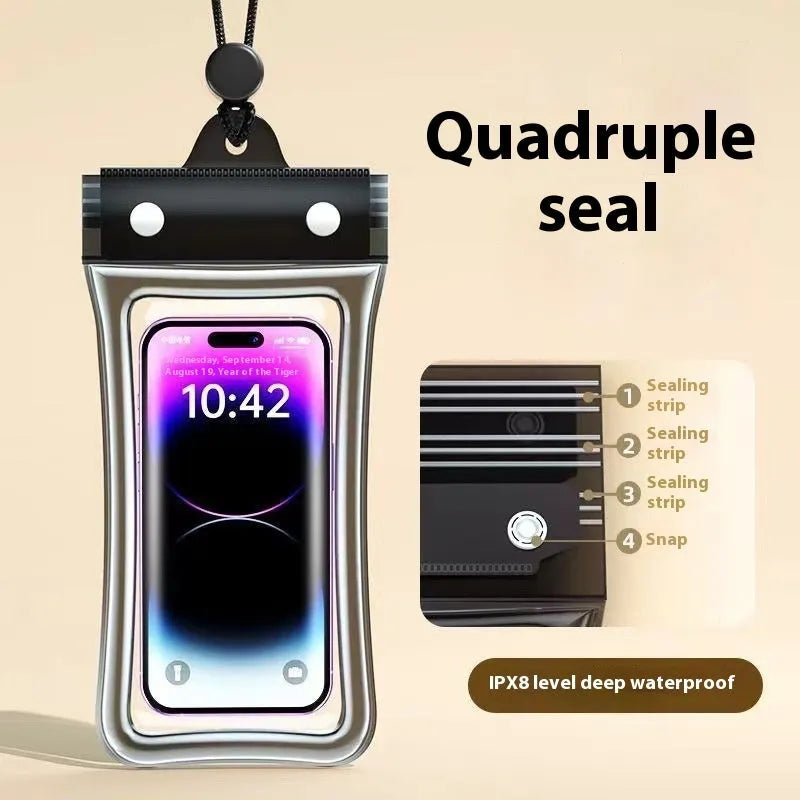 PVC waterproof phone bag with touch screen, 21x11.5cm, airbag cushioning, and gift lanyard in cartoon pattern styles