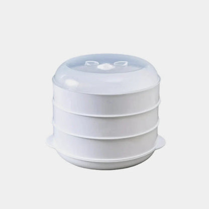 Modern minimalist microwave steamer box in white, available in 1, 2, or 3 layers
