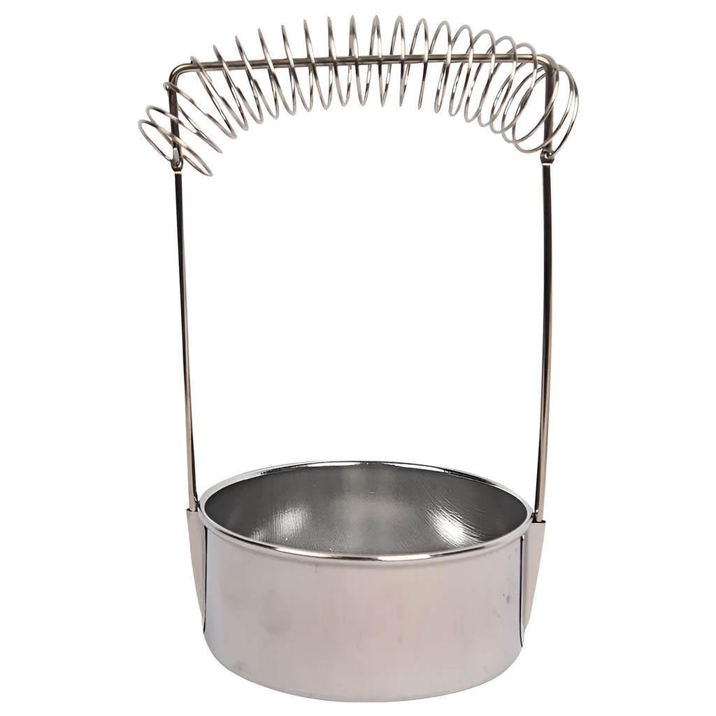 Silver stainless steel oil painting pen washer with a brush clamped at the rim