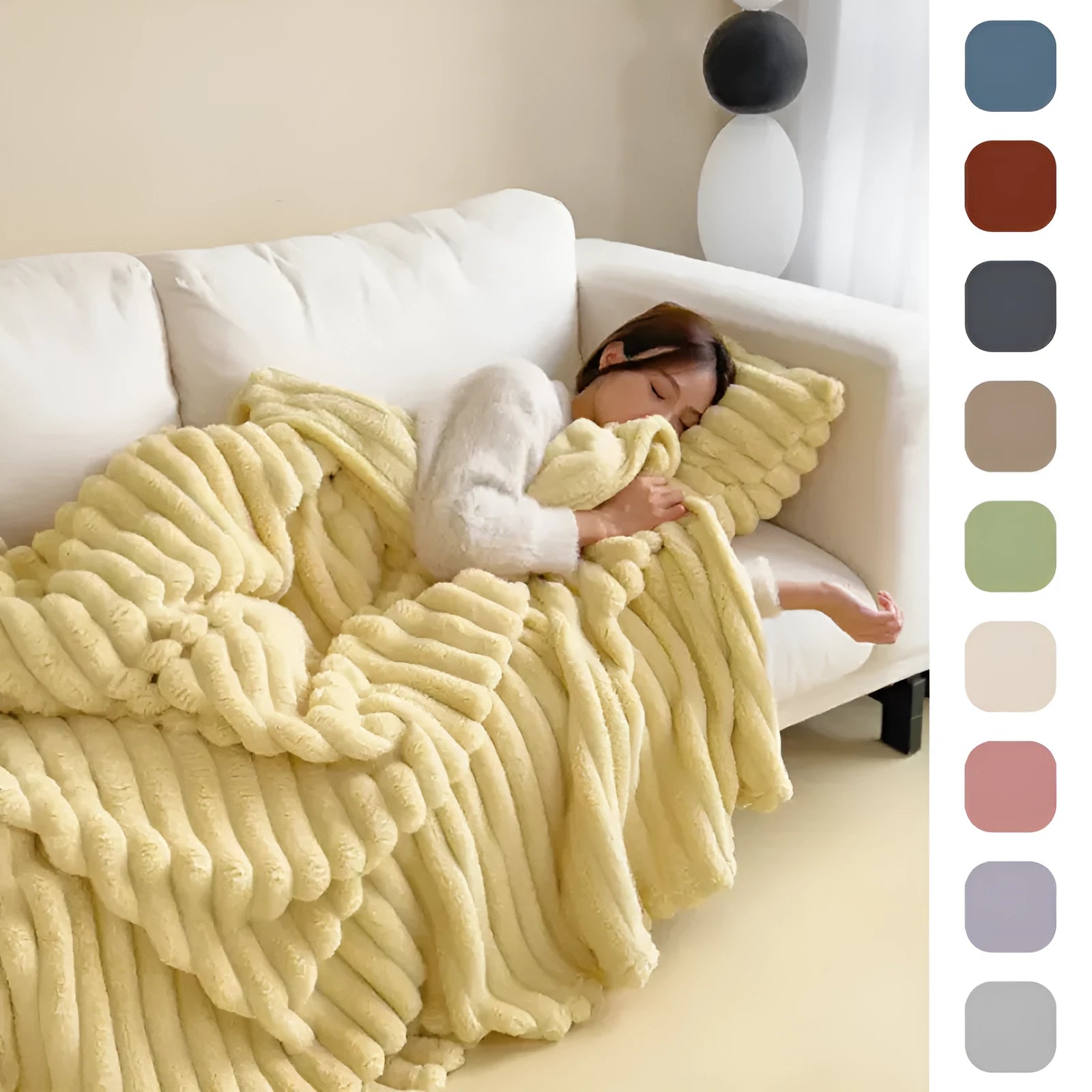 Double-sided thickened bubble faux rabbit fur blanket in solid colour showing velvet-like texture