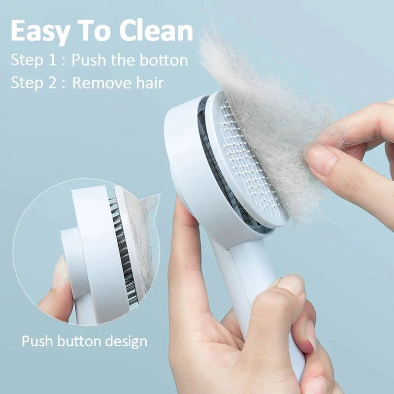 Self-cleaning pet comb for dogs and cats with stainless steel needles