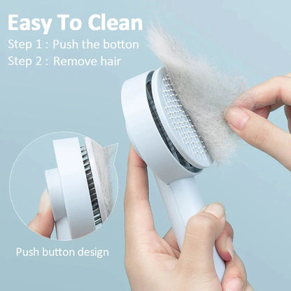 Self-cleaning pet comb for dogs and cats with stainless steel needles