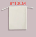 White 8x10cm fabric drawstring storage bag on plain background