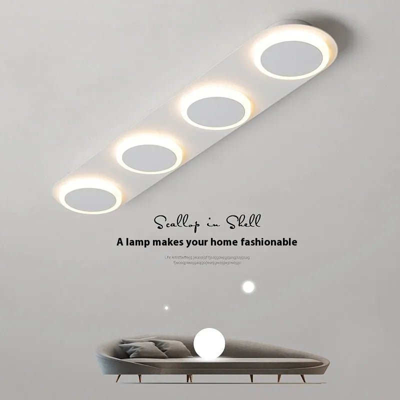 Matte white strip ceiling lamp with iron and acrylic shade, 3 heads, for hallway