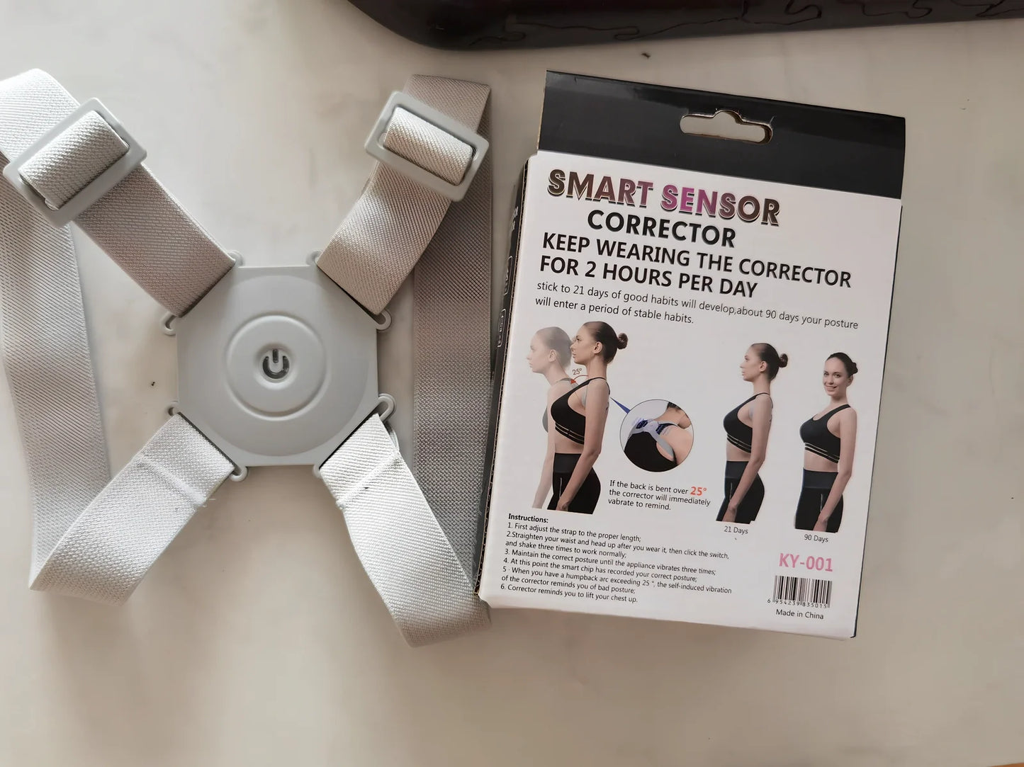 Grey adjustable posture corrector belt for kids and adults, 210g weight with real-time hunchback assessment straps