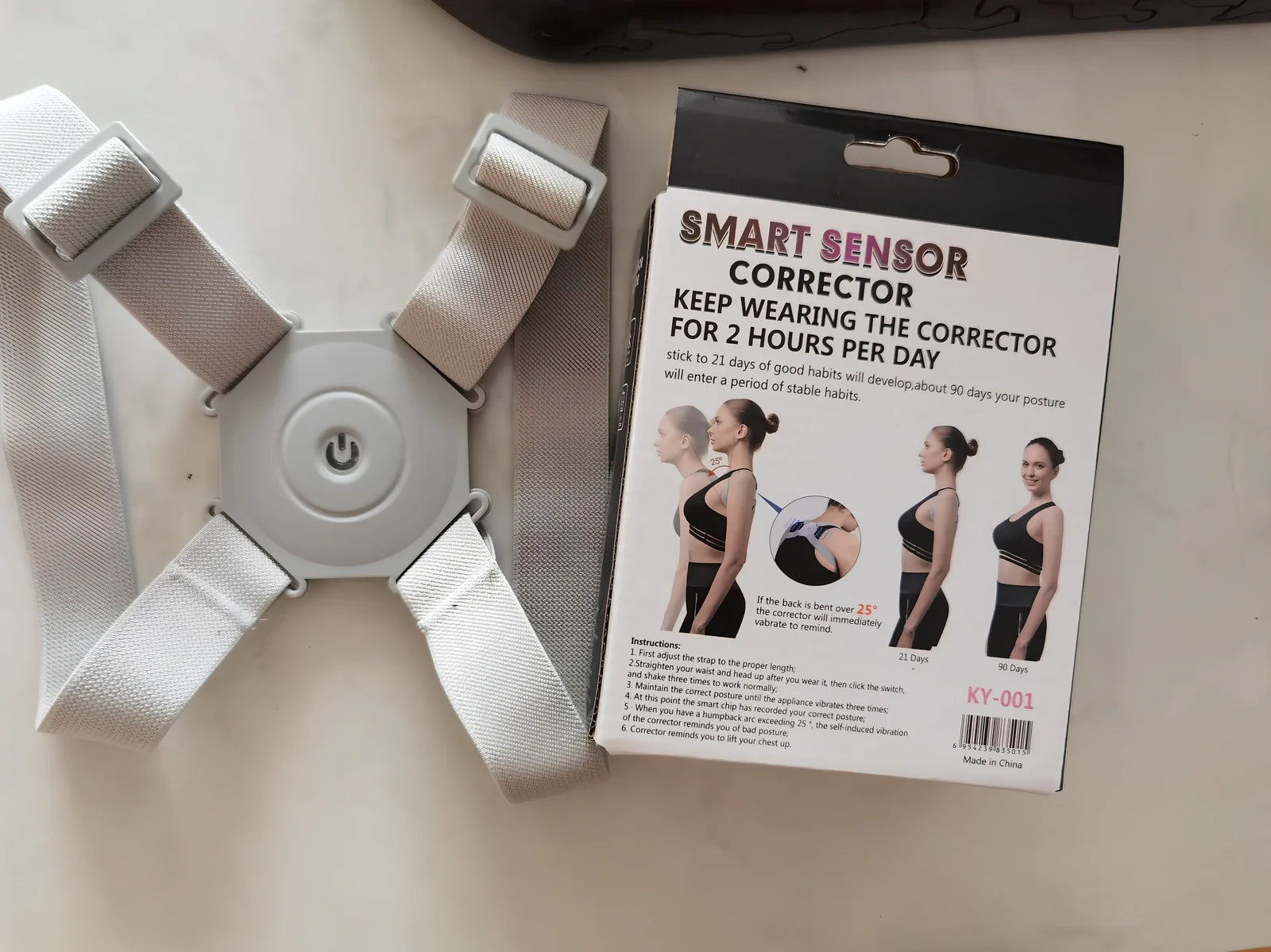 Grey adjustable posture corrector belt for kids and adults, 210g weight with real-time hunchback assessment straps