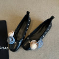 Sheepskin DIY Mary Jane shoes with buckle, flat rubber sole, in silver, black, or green for adding flower rivets.