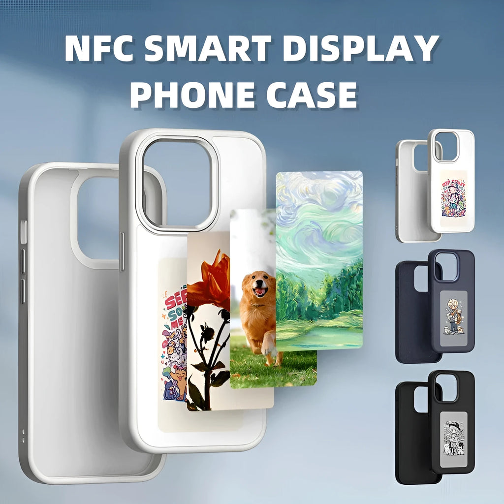 Black e-ink screen phone case with battery-free projection for Apple iPhone, TPU material, mirror finish