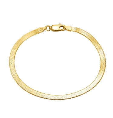 S925 Sterling Silver Bracelet with Flat Snake Bone Design in platinum and gold colours