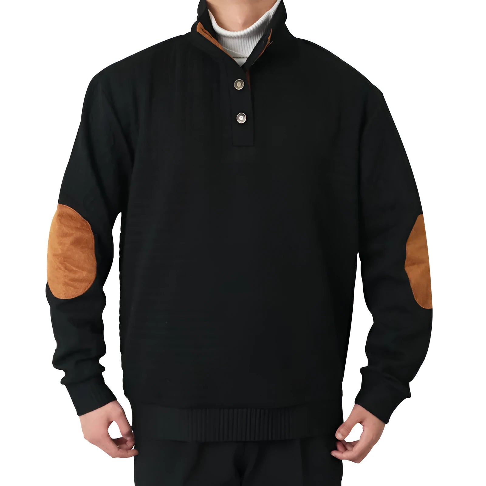 Men's long sleeve patchwork squares polyester fitted casual sweatshirt in army green on a model