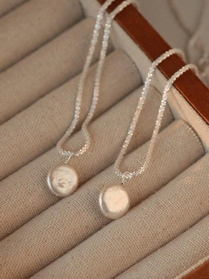 S925 Sterling Silver Baroque Pearl Necklace with starry sky chain design