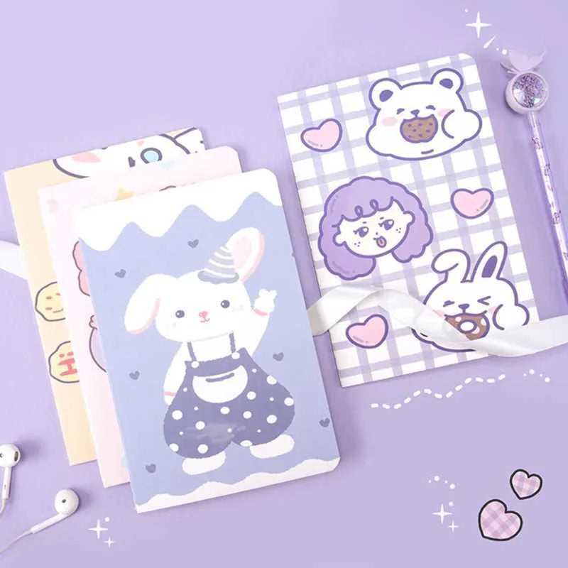Cartoon A5 notebook with 30 sheets showing one of eight character designs like Strawberry Rabbit or Cute Bear