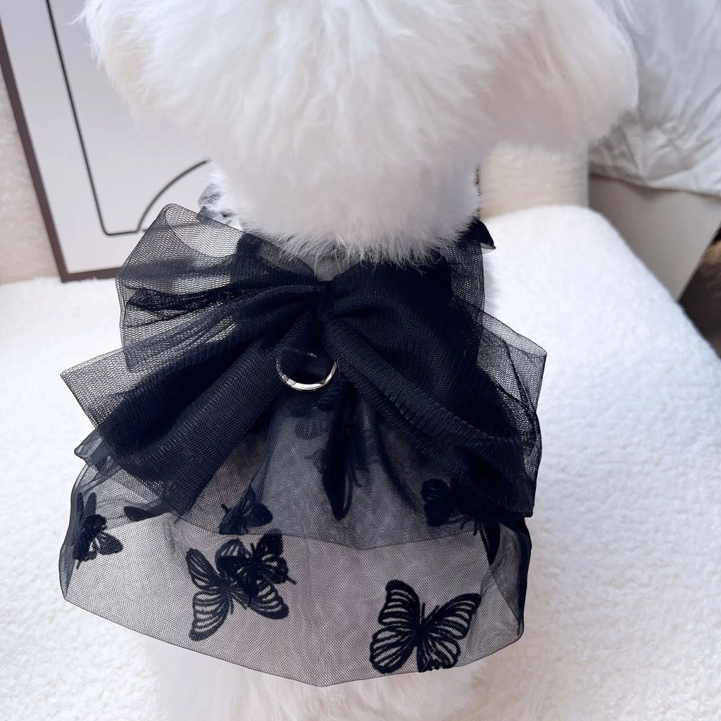 Black gauze princess tulle skirt costume on a small dog or cat.