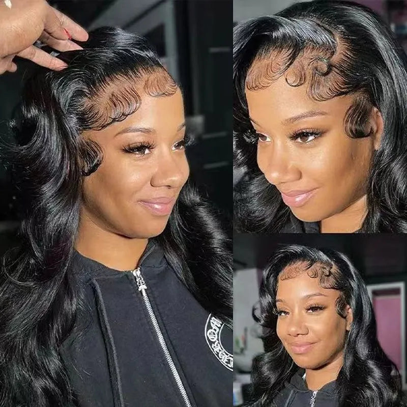 Black mid-length large roll wig for women, 26 inches Kanekalon synthetic hair with side bangs