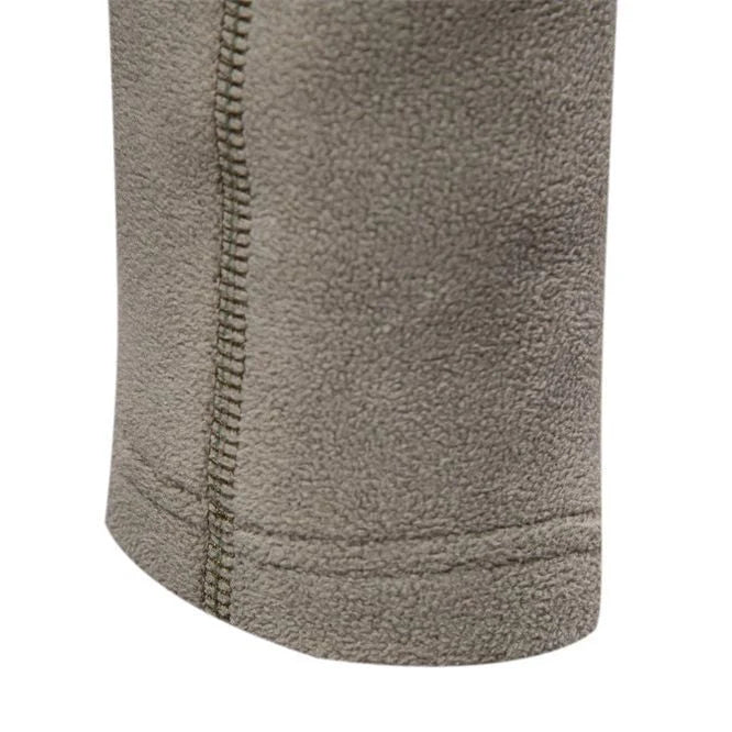 Men's stand-collar zippered fleece sweatshirt in olive green, brown, and dark grey